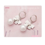 白色大小珍珠蝴蝶結韓國款式耳環(3314-1)