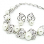 18 k 金白色 2 件時尚珍珠首飾套裝 (銀)