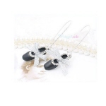 黑色閃鑽鞋子銀色絲帶蝴蝶結韓國款式耳環（7020-3）