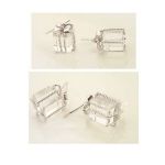 銀色方形水晶蝴蝶結禮品盒韓國款式耳環(3271-1)