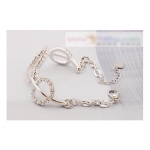時尚靚麗銀色滿鑽桃心雙圈韓國款式手鏈(5052-1)